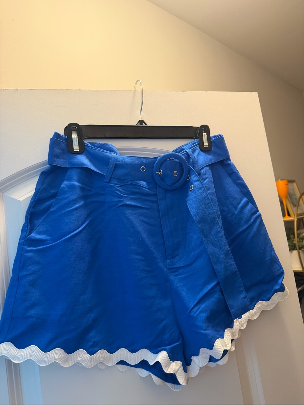 MINKPINK Royal Blue High-Waist Shorts with White Scallop Trim